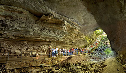 Mammoth Cave National Park Tour Group lining up at one of their entrances.